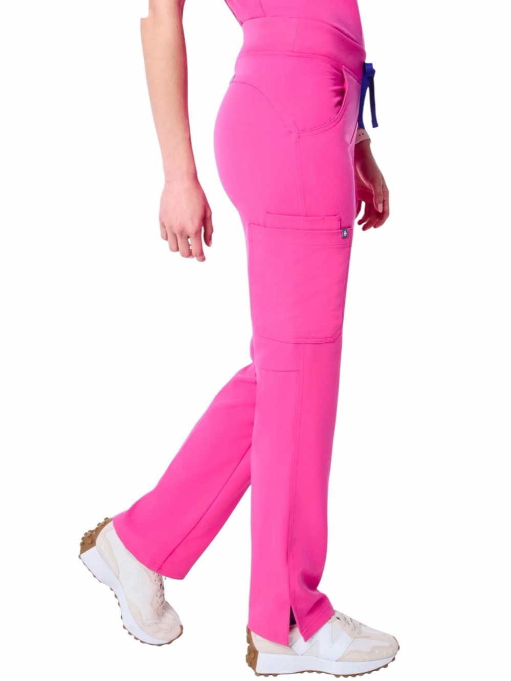 Figs Women's Scrub Pants in Hot Pink with Blue Drawstring